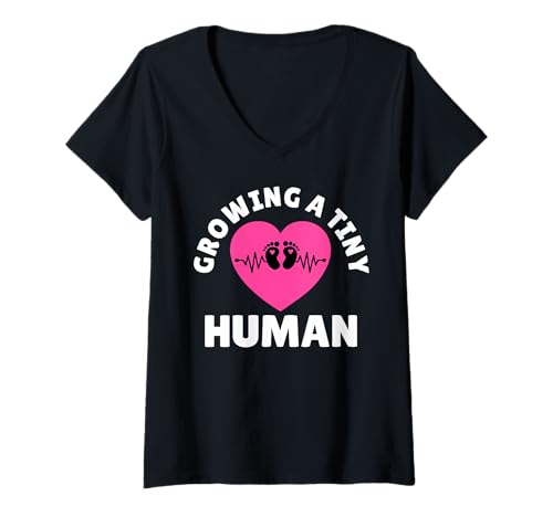 Damen Werdende Mutter WACHSENDER Mensch Lustig Bald Mama T-Shirt mit V-Ausschnitt von Bald Mama Shirt Werdende Mutter Tag Baby Kommt