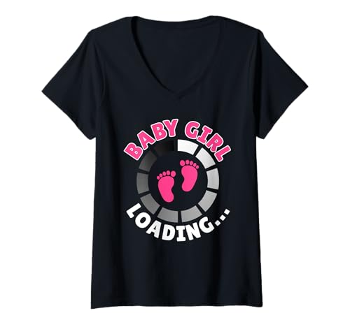 Damen Zukünftige Mutter BABY GIRL LOADING Lustig Bald Mama T-Shirt mit V-Ausschnitt von Bald Mama Shirt Werdende Mutter Tag Baby Kommt