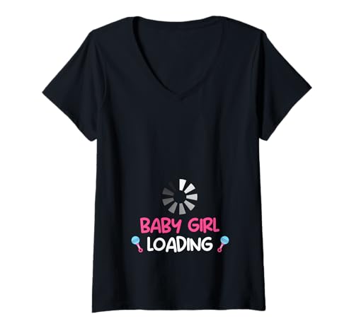 Damen Zukünftige Mutter BABY GIRL LOADING Lustig Bald Mama T-Shirt mit V-Ausschnitt von Bald Mama Shirt Werdende Mutter Tag Baby Kommt