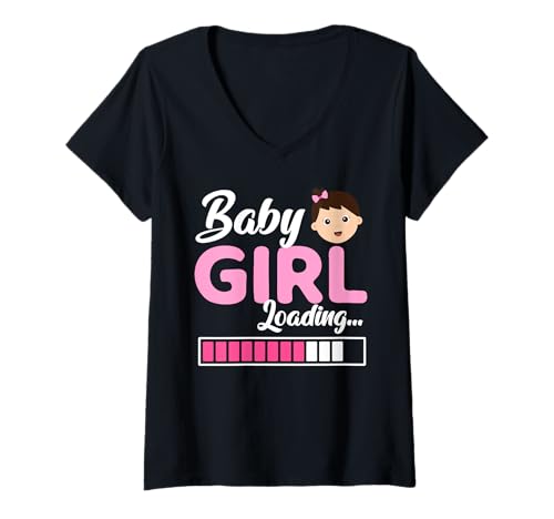 Damen Zukünftige Mutter Baby Girl Loading Lustig Bald Mama T-Shirt mit V-Ausschnitt von Bald Mama Shirt Werdende Mutter Tag Baby Kommt