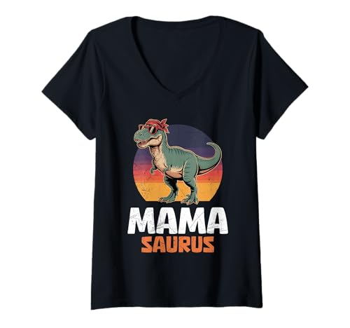 Damen Zukünftige Mutter DINOSAURIER MUTTER Lustiges Bald Mama T-Shirt mit V-Ausschnitt von Bald Mama Shirt Werdende Mutter Tag Baby Kommt