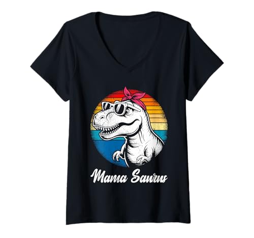 Damen Zukünftige Mutter Dinosaurier Mutter Lustiges Bald Mama T-Shirt mit V-Ausschnitt von Bald Mama Shirt Werdende Mutter Tag Baby Kommt