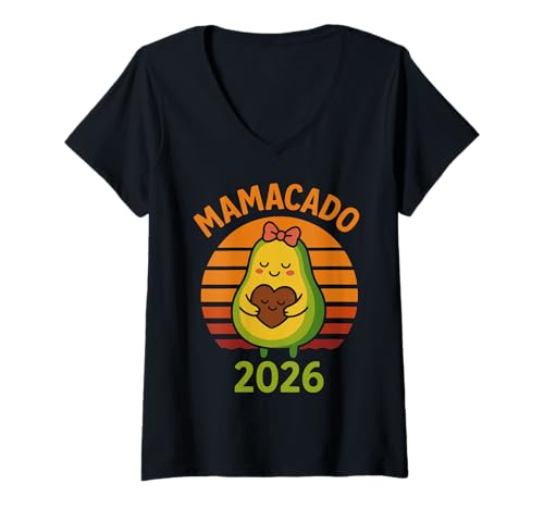Damen Zukünftige Mutter MAMACADO 2026 Lustiges Werdende Mütter T-Shirt mit V-Ausschnitt von Bald Mama Shirt Werdende Mutter Tag Baby Kommt