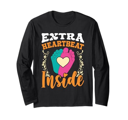 Schwangerschaft EXTRA HEART BEAT INSIDE Lustiges Bald Mama Langarmshirt von Bald Mama Shirt Werdende Mutter Tag Baby Kommt