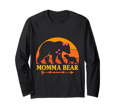 Zukünftige Mutter Mama BÄR Retro Lustiges Schwangerschaft Langarmshirt von Bald Mama Shirt Werdende Mutter Tag Baby Kommt