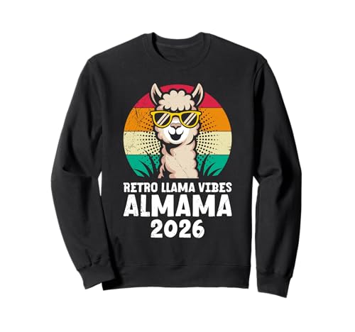 Bald Mama RETRO LLAMA VIBES ALMAMA 2026 Werdende Mutter Sweatshirt Bald Mama RETRO LLAMA VIBES ALMAMA 2026 Werdende Mutter Sweatshirt von Bald Mama Shirt Werdende Mutter Tag Baby Lama