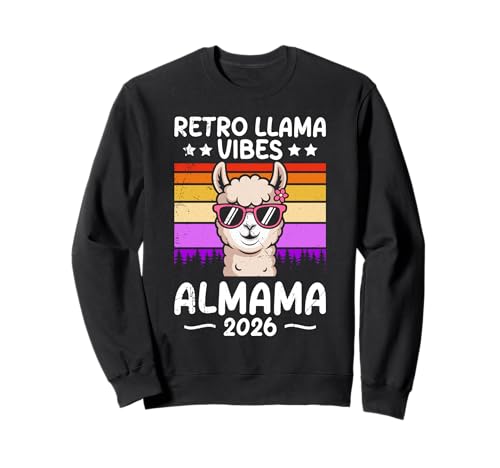 Bald Mama RETRO LLAMA VIBES ALMAMA 2026 Werdende Mutter Sweatshirt Bald Mama RETRO LLAMA VIBES ALMAMA 2026 Werdende Mutter Sweatshirt von Bald Mama Shirt Werdende Mutter Tag Baby Lama