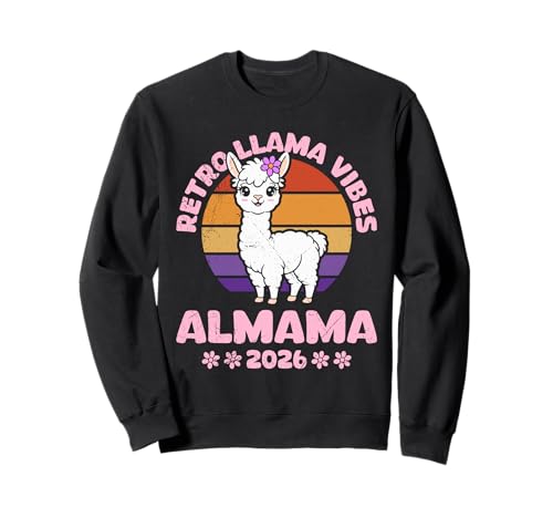 Bald Mama RETRO LLAMA VIBES ALMAMA 2026 Werdende Mutter Sweatshirt Bald Mama RETRO LLAMA VIBES ALMAMA 2026 Werdende Mutter Sweatshirt von Bald Mama Shirt Werdende Mutter Tag Baby Lama