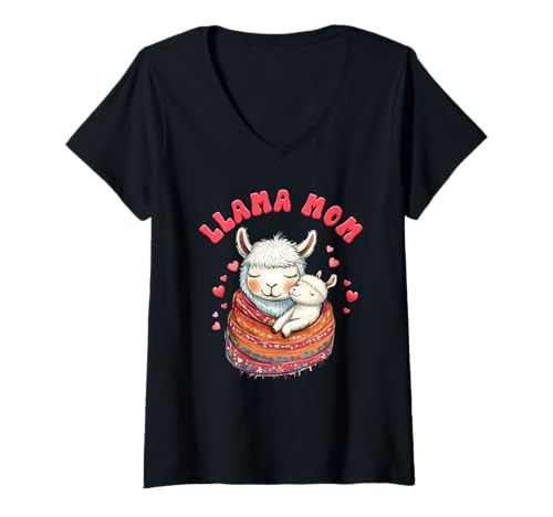 Damen Bald Mama Mama Llama Mutter Lustiges Werdende Mütter T-Shirt mit V-Ausschnitt von Bald Mama Shirt Werdende Mutter Tag Baby Lama