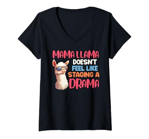Damen Mama LAMA HAT Null Bock AUF Drama Lustig Bald Mutter T-Shirt mit V-Ausschnitt von Bald Mama Shirt Werdende Mutter Tag Baby Lama