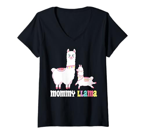 Damen Werdende Mutter Mommy Llama Lustiges Bald Mama T-Shirt mit V-Ausschnitt von Bald Mama Shirt Werdende Mutter Tag Baby Lama