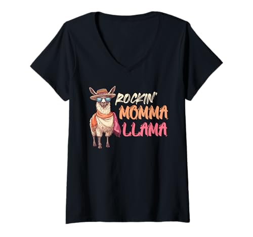 Damen Werdende Mutter Rockin' Mama Llama Lustig Bald Mama T-Shirt mit V-Ausschnitt von Bald Mama Shirt Werdende Mutter Tag Baby Lama