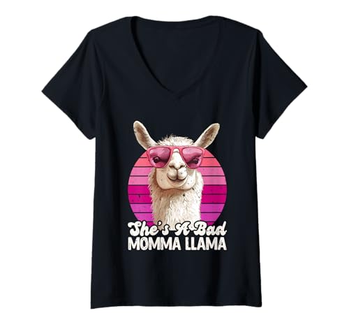Damen Werdende Mutter SHE'S A BAD MOMMA LLAMA Lustig Bald Mutter T-Shirt mit V-Ausschnitt Damen Werdende Mutter SHE'S A BAD MOMMA LLAMA Lustig Bald Mutter T-Shirt mit V-Ausschnitt von Bald Mama Shirt Werdende Mutter Tag Baby Lama