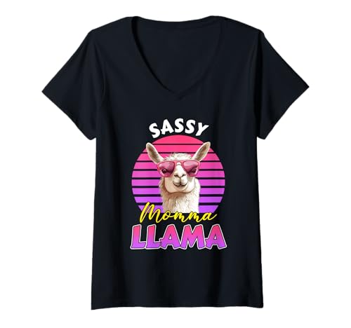 Damen Werdende Mutter Sassy Mama Llama Lustiges Bald Mama T-Shirt mit V-Ausschnitt von Bald Mama Shirt Werdende Mutter Tag Baby Lama