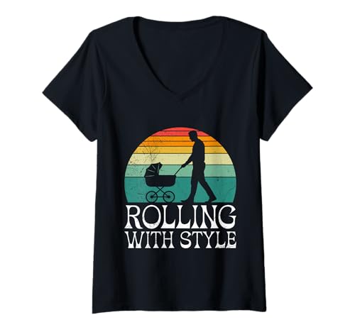 Damen Werdender Vater ROLLING WITH STYLE Lustiges Bald Papa T-Shirt mit V-Ausschnitt von Bald Papa Shirt Werdender Vater sein Vaterschaft
