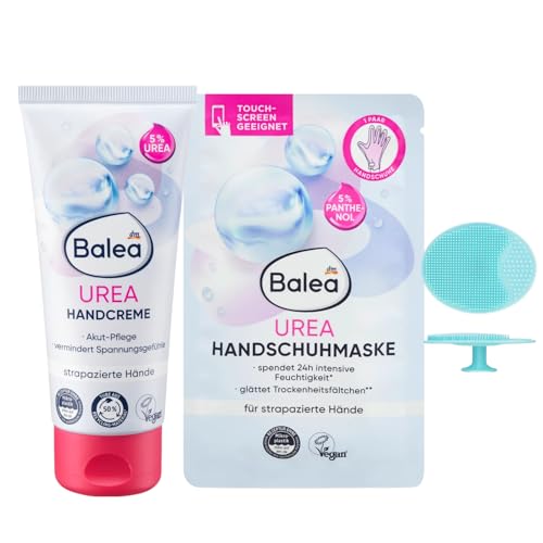 Balea 2er-Set – Handcreme Urea, 100 ml + Handschuhmaske Urea (1 Paar), 2 St + Bonus Silikonschwamm von Balea Professional