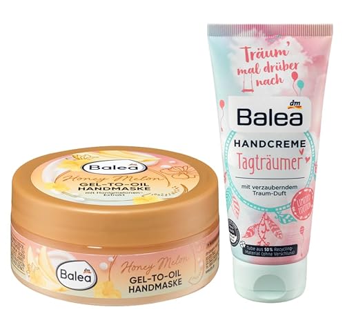 Balea 2er-Set Handpflege: Gel-To-Oil Handmaske HONEY MELON seidig weiche Hände mit Glycerin & Extrakt von Honigmelone (75 ml) + Handcreme TAGTRÄUMER mit verzauberndem Traum-Duft (100 ml), 175 ml von Balea