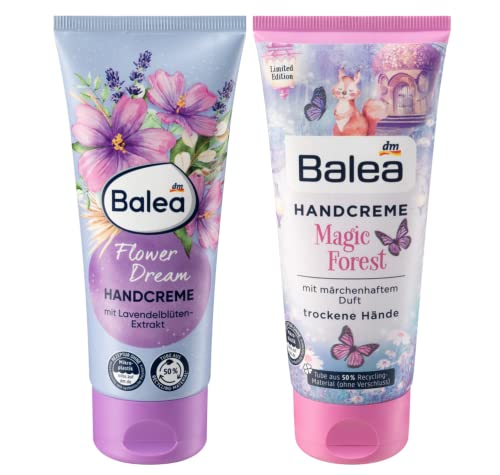 Balea 2er-Set Handpflege: Handcreme FLOWER DREAM mit Sheabutter, Lavendelblüten-Extrakt und Duft nach Lavendel & Malve (100 ml) + Handcreme MAGIC FOREST für trockene Hände (100 ml), 200 ml von Balea