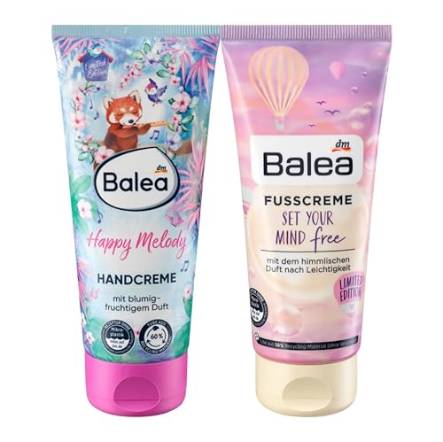 Balea 2er-Set Hautpflege: Handcreme HAPPY MELODY mit blumig-fruchtigem Duft (100 ml) + Fußcreme SET YOUR MIND FREE mit himmlischem Duft (100 ml), 200 ml von Balea