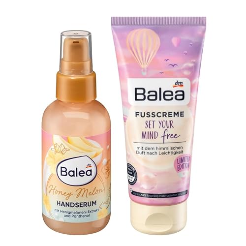 Balea 2er-Set Hautpflege: Handserum HONEY MELON mit Extrakt von Honigmelone & Panthenol für geschmeidig weiche Hände (75 ml) + Fußcreme SET YOUR MIND FREE (100 ml), 175 ml von Balea