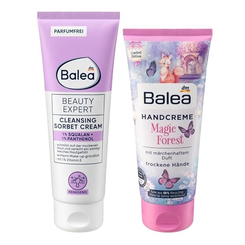 Balea 2er-Set Hautpflege: Reinigungscreme Beauty Expert Cleansing SORBET CREAM mit Squalan, Panthenol, Vitamin E (125 ml) + Handcreme MAGIC FOREST für trockene Hände (100 ml), 225 ml von Balea