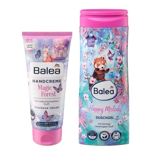 Balea 2er-Set Körperpflege: Duschgel HAPPY MELODY mit blumig-fruchtigem Duft (300 ml) + Handcreme MAGIC FOREST mit märchenhaftem Duft (100 ml), 400 ml von Balea