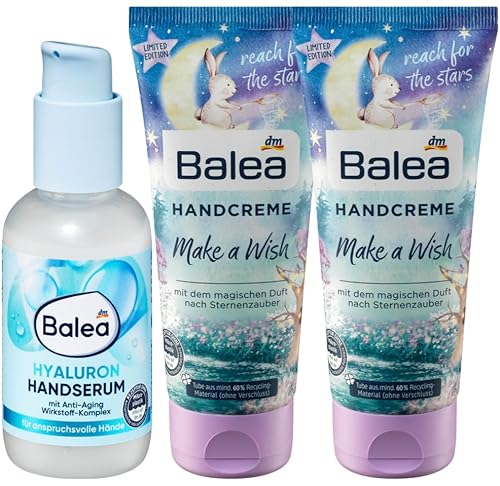 Balea 3er-Set Handpflege: Handserum HYALURON pflegt Hände intensiv mit Anti-Aging-Wirkstoff-Komplex & Panthenol, 75 ml + Handcreme MAKE A WISH magischer Duft & Extra-Feuchtigkeit, 2 x 100 ml (275 ml) Balea 3er-Set Handpflege: Handserum HYALURON pflegt Hände intensiv mit Anti-Aging-Wirkstoff-Komplex & Panthenol, 75 ml + Handcreme MAKE A WISH magischer Duft & Extra-Feuchtigkeit, 2 x 100 ml (275 ml) von Balea