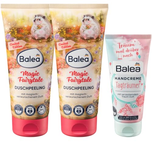 Balea 3er-Set Hautpflege: Duschpeeling MAGIC FAIRYTALE mit magischem Duft & Peelingkörnern natürlichen Ursprungs für ein verfeinertes Hautbild (2 x 200 ml) + Handcreme TAGTRÄUMER (100 ml), 500 ml von Balea