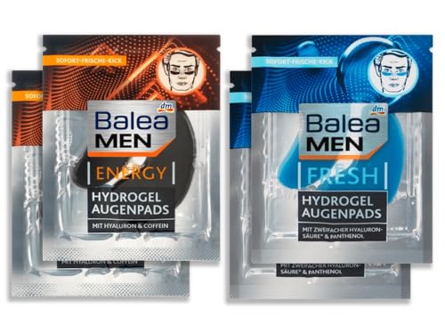 Balea MEN Augenpads Set Energy Hydrogel, Fresh Hydrogel 2x2 (8 Pads), Geschenkset Probierpaket Männer von Balea