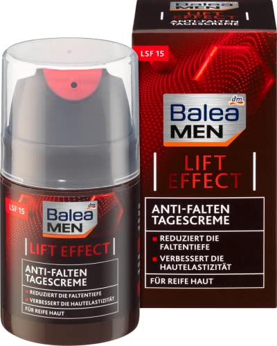 Balea MEN Tagespflege Anti-Falten Tagescreme LIFT EFFECT für reife Haut – reduziert die Faltentiefe, verbessert die Hautelaszität, LSF 15, 50 ml von Balea