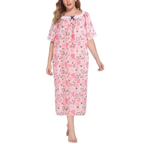 Nachthemden für Frauen Plus Size Kurzarm Nachthemden Damen Oversized House Dress Print Bequeme Nachtwäsche XL-5XL (pink, 1XL) von Balems