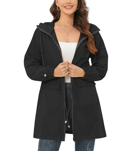 Regenjacke Damen Wasserdicht Leicht Regenjacke Faltbar Windbreaker Packbare Regenmantel mit Kapuze ​Windjacke Wandern Regenjacken mit Taschen von Balems