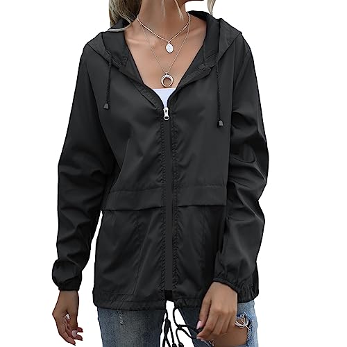 Regenjacke Damen Wasserdicht Leicht Regenjacke Faltbar Windbreaker Packbare Regenmantel mit Kapuze ​Windjacke Wandern Regenjacken mit Taschen von Balems