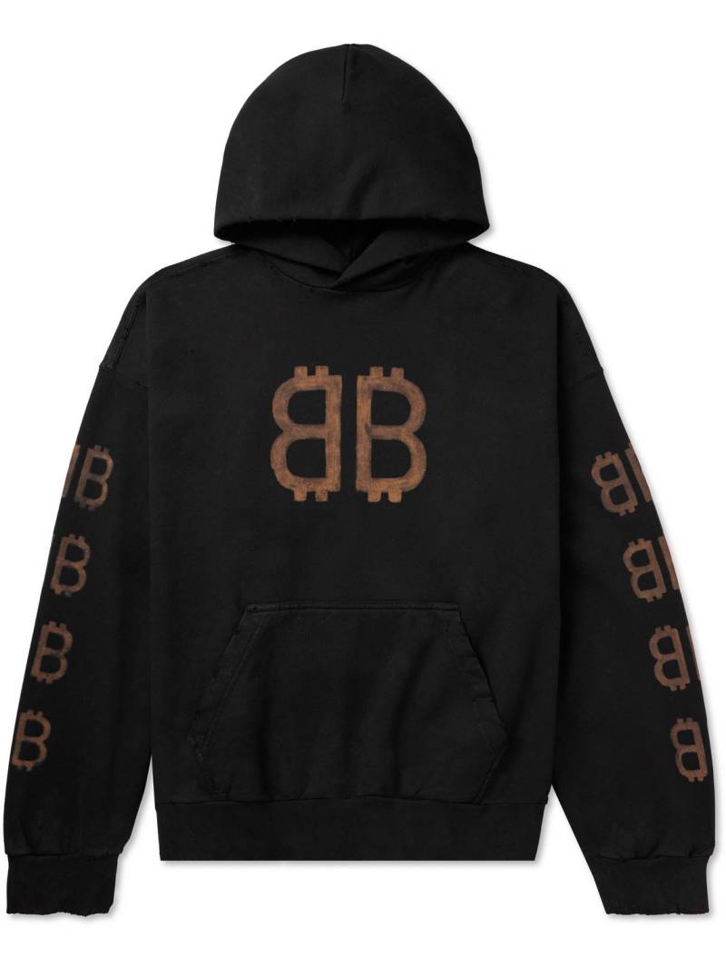 Balenciaga - Crypto Logo-Print Bleached Cotton-Jersey Hoodie - Men - Black - S von Balenciaga
