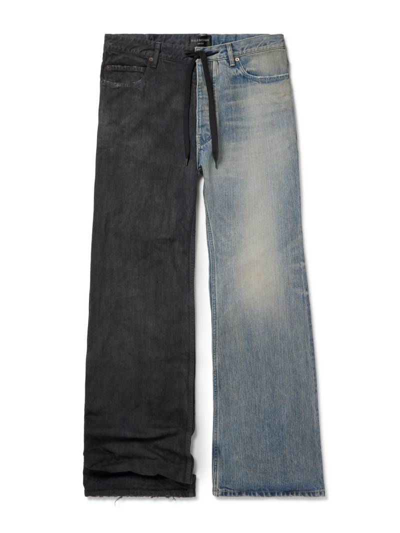 Balenciaga - Fifty-Fifty Wide-Leg Two-Tone Distressed Drawstring Jeans - Men - Blue - M von Balenciaga
