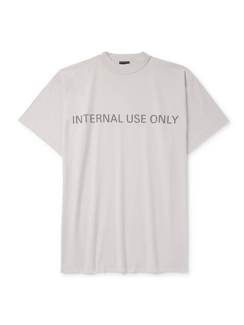 Balenciaga - Inside Out Oversized Distressed Logo-Print Cotton-Jersey T-Shirt - Men - Neutrals - 4 von Balenciaga