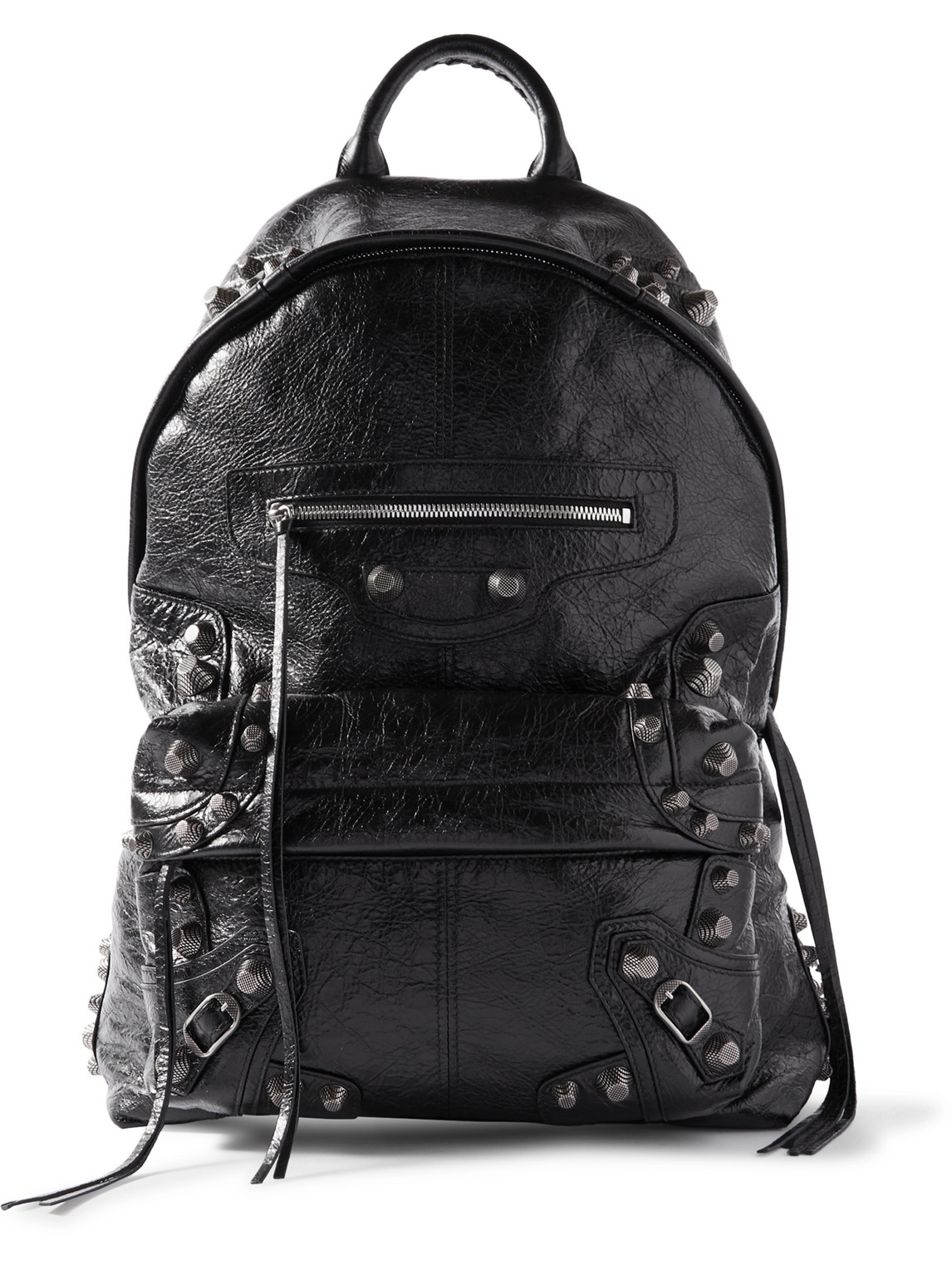 Balenciaga - Le Cagole Studded Crinkled-Leather Backpack - Men - Black von Balenciaga