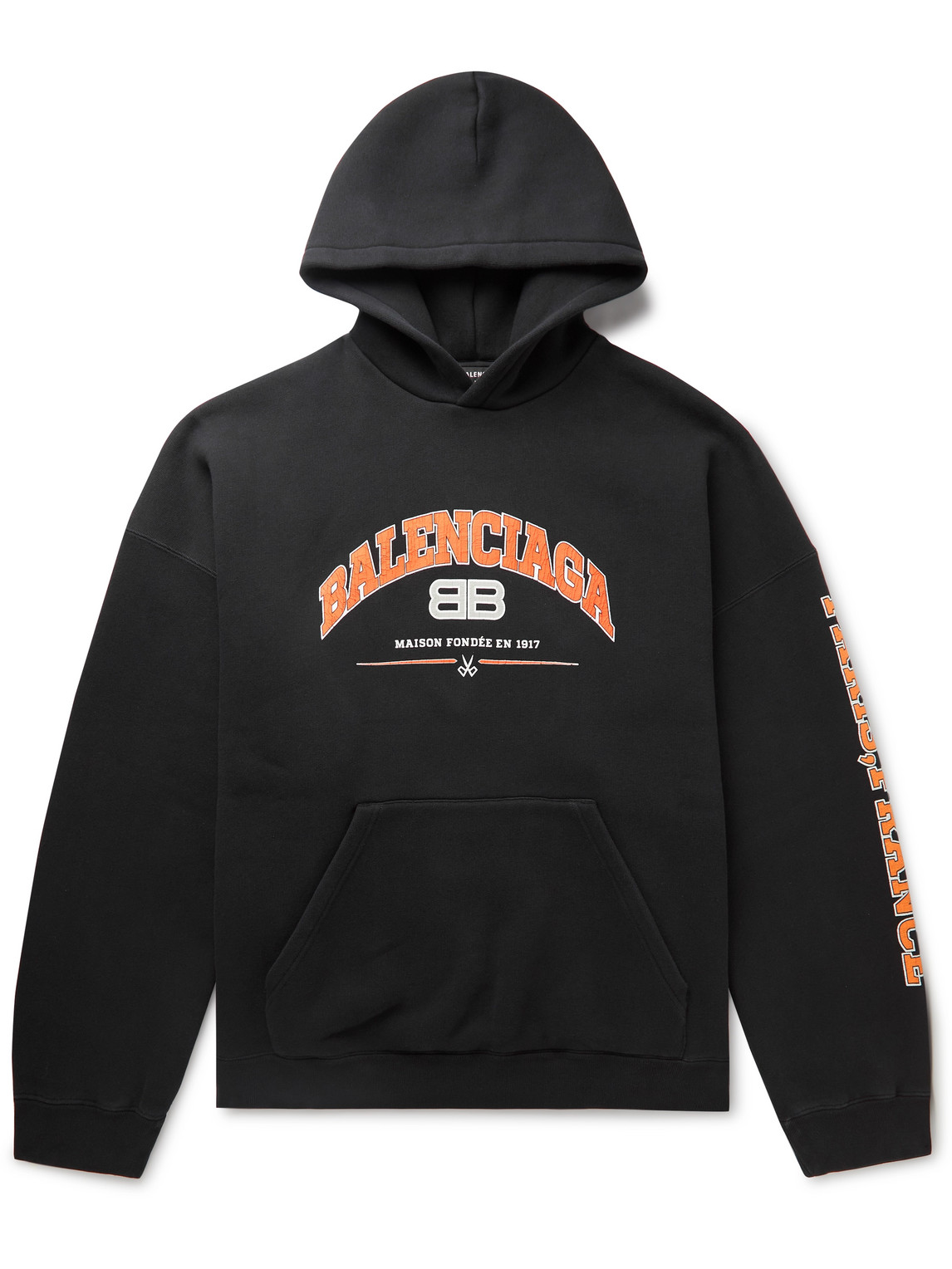 Balenciaga - Logo-Print Cotton-Blend Jersey Hoodie - Men - Black - 3 von Balenciaga