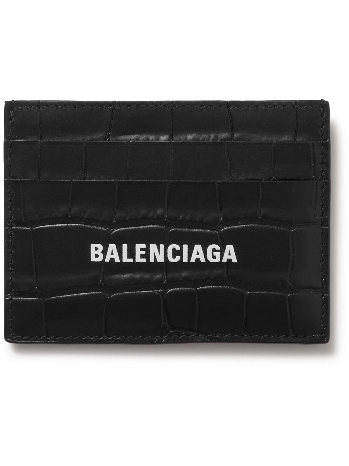 Balenciaga - Logo-Print Croc-Effect Leather Cardholder - Men - Black von Balenciaga