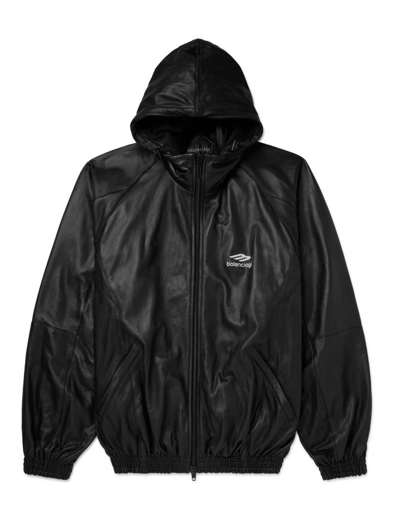 Balenciaga - Logo-Print Leather Hooded Jacket - Men - Black - 1 von Balenciaga
