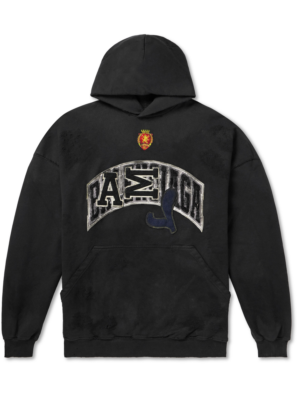 Balenciaga - Oversized Distressed Logo-Appliquéd Cotton-Jersey Hoodie - Men - Black - 3 von Balenciaga