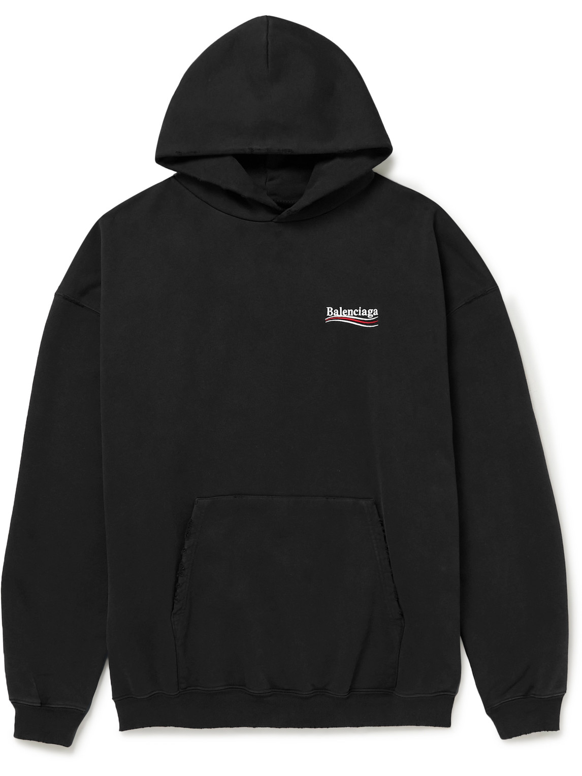 Balenciaga - Oversized Distressed Logo-Embroidered Cotton-Jersey Hoodie - Men - Black - L von Balenciaga