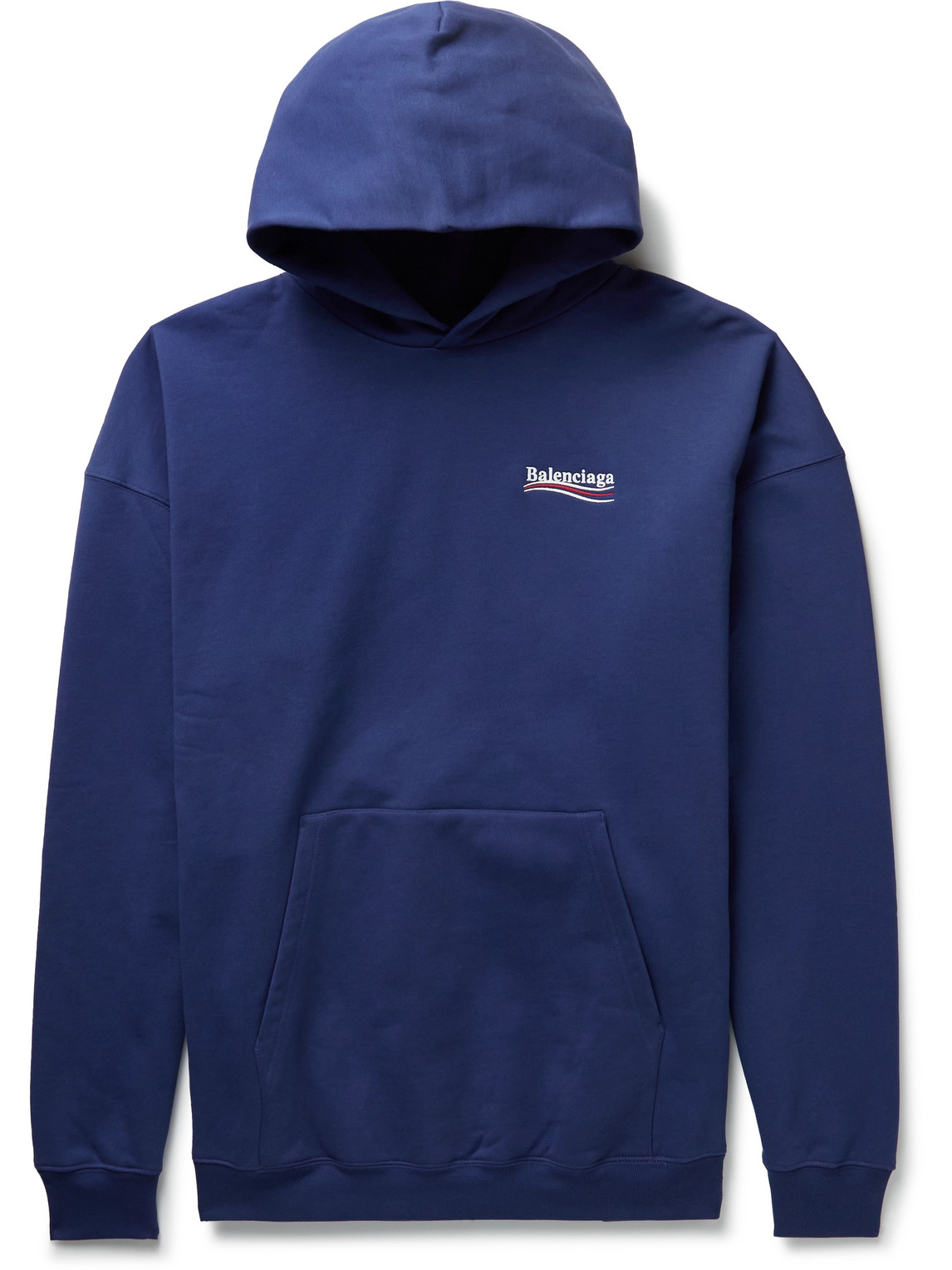 Balenciaga - Oversized Distressed Logo-Embroidered Cotton-Jersey Hoodie - Men - Blue - XS von Balenciaga