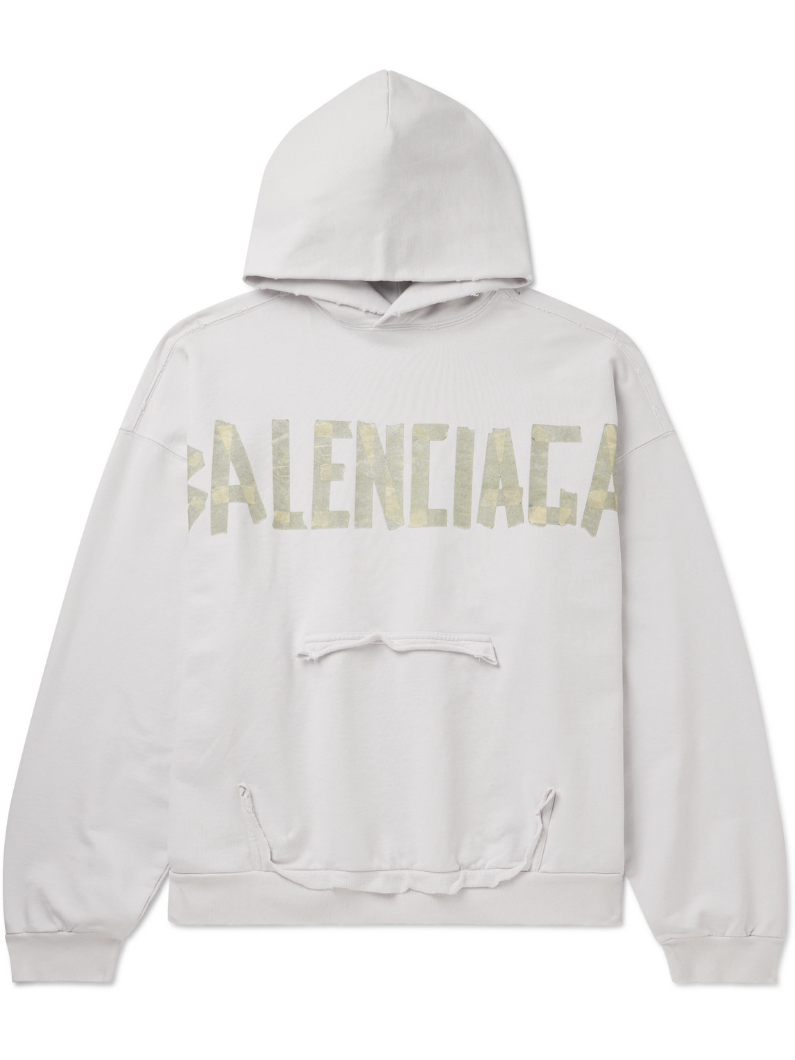 Balenciaga - Oversized Distressed Logo-Print Cotton-Jersey Hoodie - Men - White - L von Balenciaga