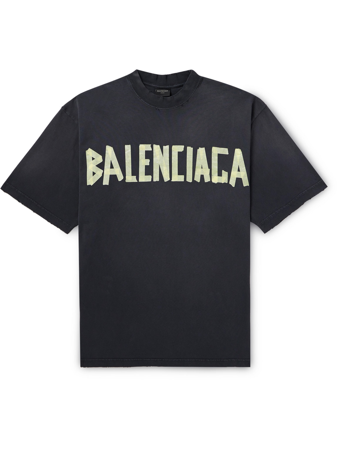 Balenciaga - Oversized Distressed Logo-Print Cotton-Jersey T-Shirt - Men - Black - L von Balenciaga