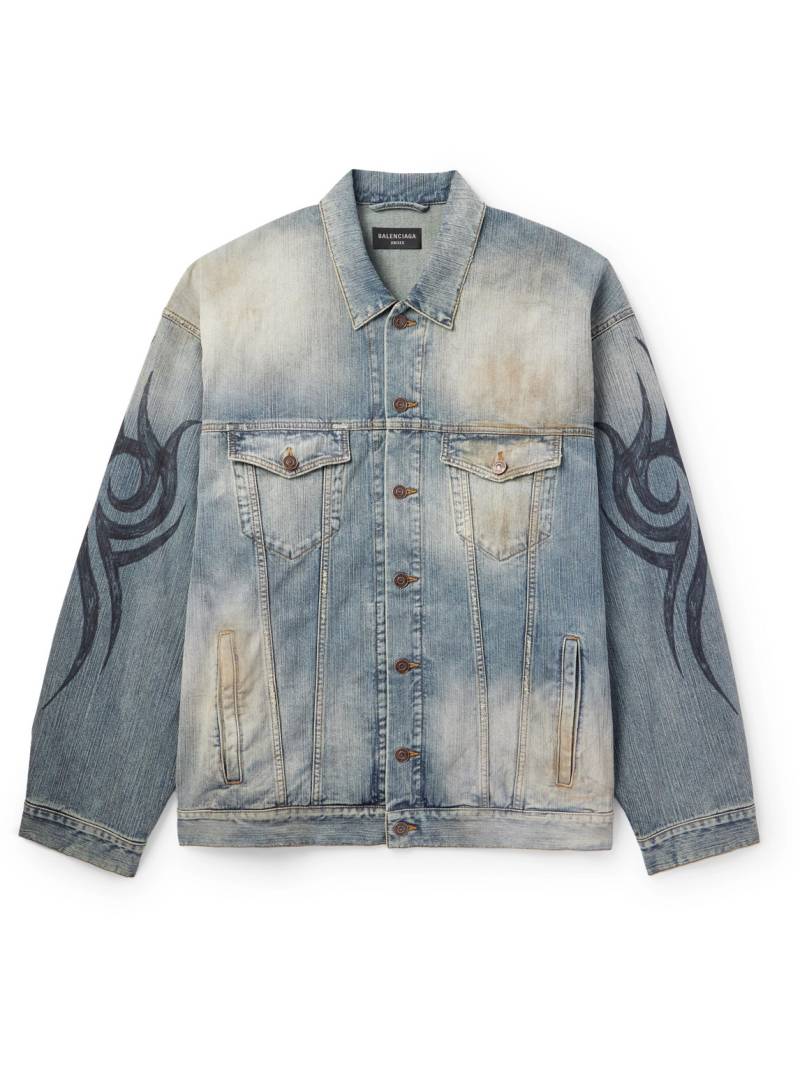 Balenciaga - Oversized Distressed Printed Denim Jacket - Men - Blue - 2 von Balenciaga