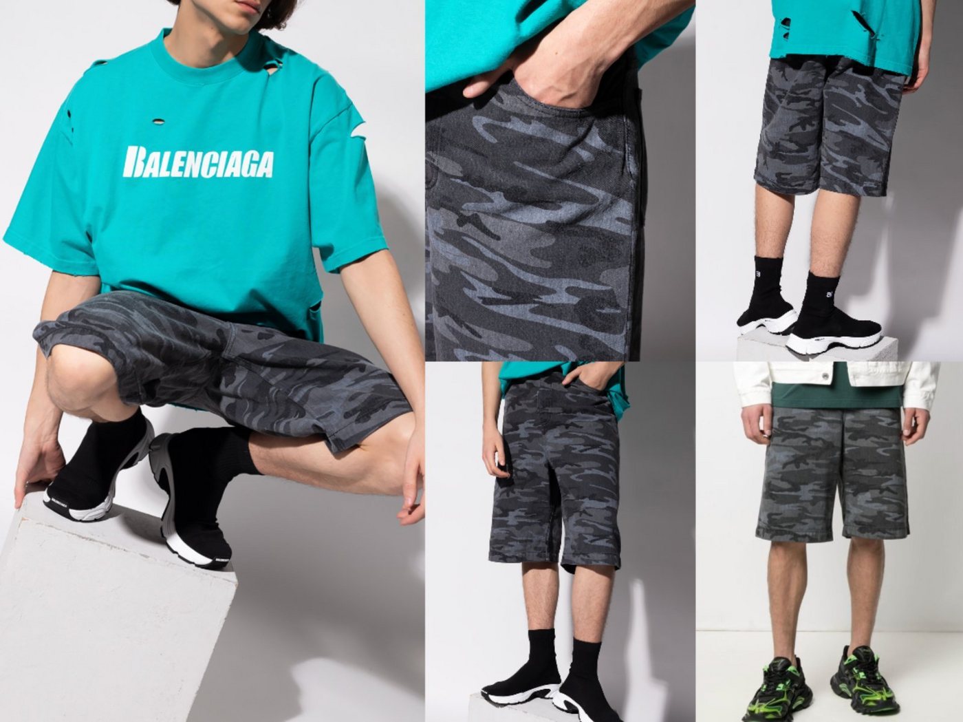 Balenciaga Shorts BALENCIAGA SHORTS DEADSTOCK Camo Denim Jeans Pants Hose Trousers Skat von Balenciaga