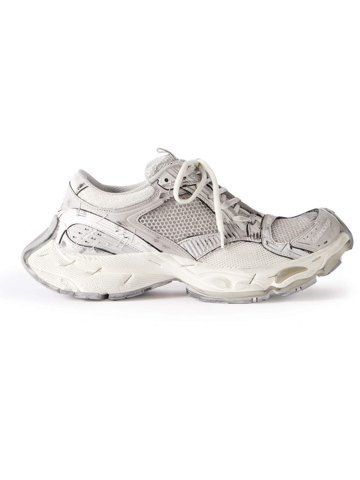 Balenciaga - Stapler Distressed Mesh and Rubber Sneakers - Men - Gray - EU 41 von Balenciaga