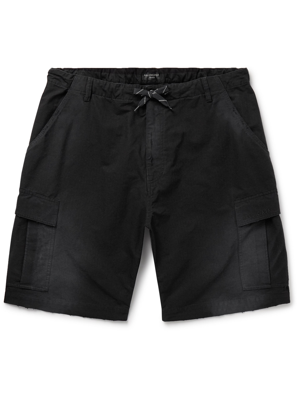 Balenciaga - Wide-Leg Distressed Cotton-Ripstop Drawstring Cargo Shorts - Men - Black - M von Balenciaga