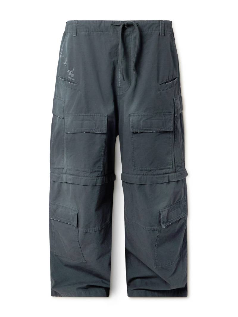 Balenciaga - Wide-Leg Distressed Cotton-Ripstop Drawstring Cargo Trousers - Men - Gray - M von Balenciaga